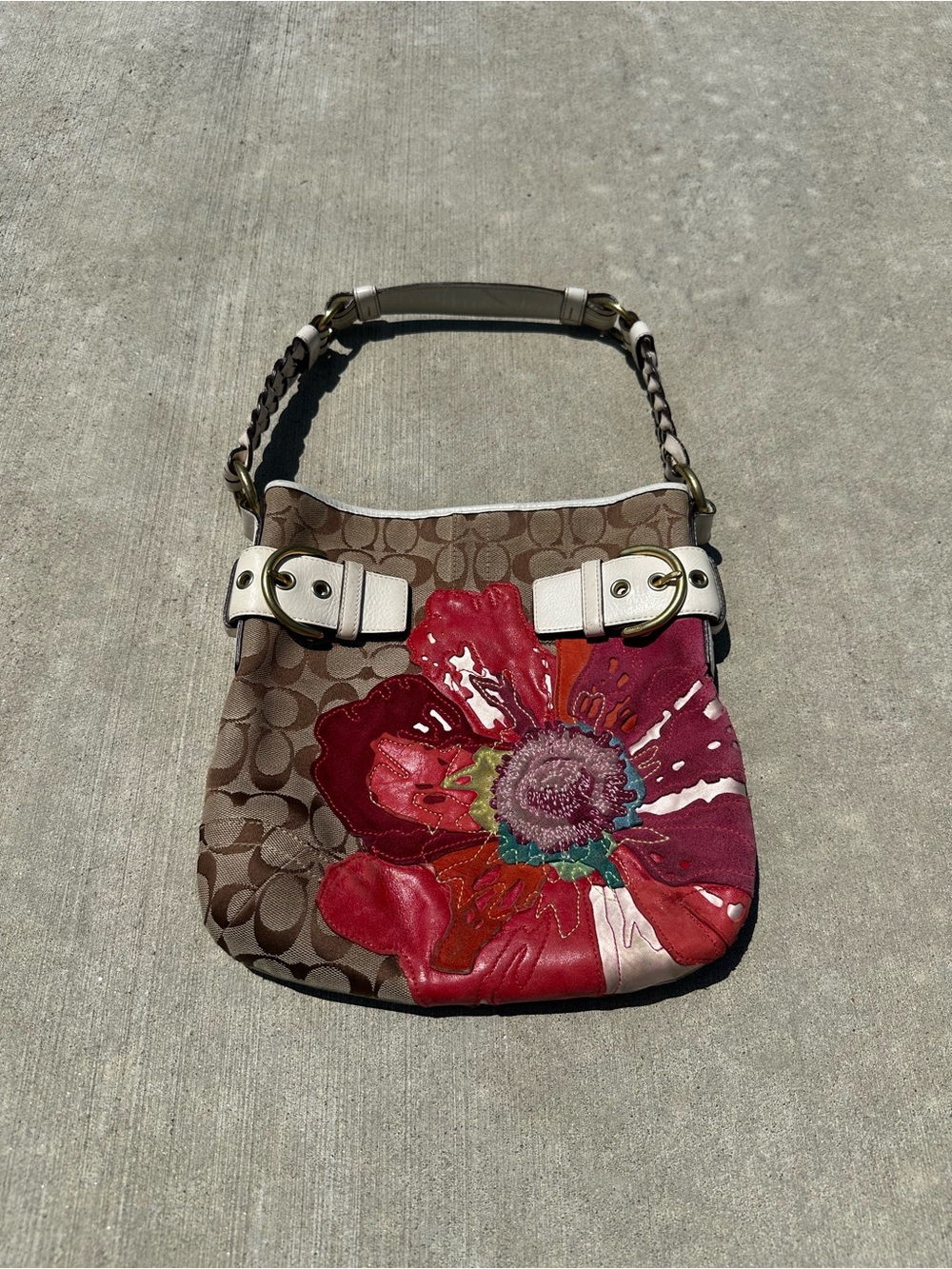 Y2K Coach Signature Poppy Flower Limited Edition Appliqué Hobo Bag